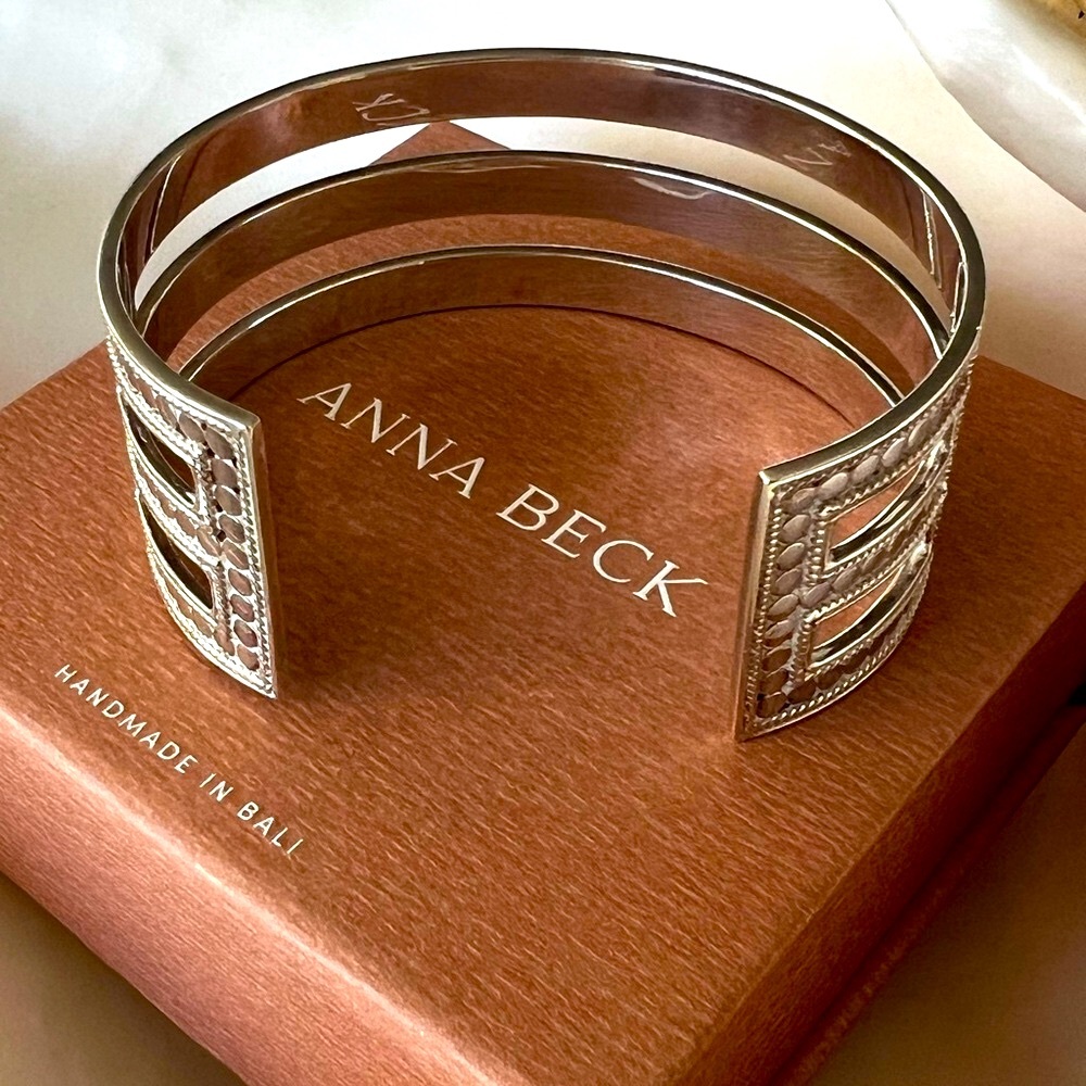 ANNA BECK Triple Bar Silver Cuff Bracelet - NIB - Picture 9 of 10